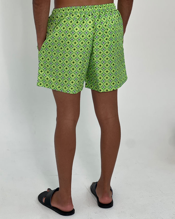 Green Geometric Swimshorts